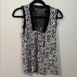 Express Black and Pink Floral Lace Women's Blouse